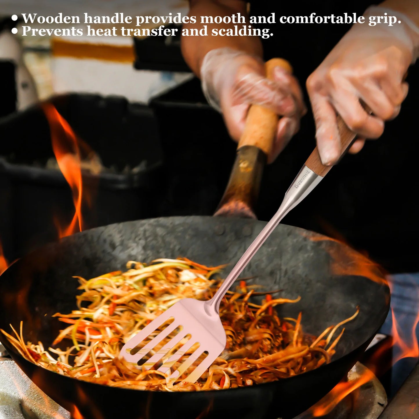 BARENTHAL 4-Piece Stainless Steel Kitchen Utensil Set Non-slip Wooden Handle Heat Resistant Spoon Turner Durable Cooking Tools for Home Kitchen