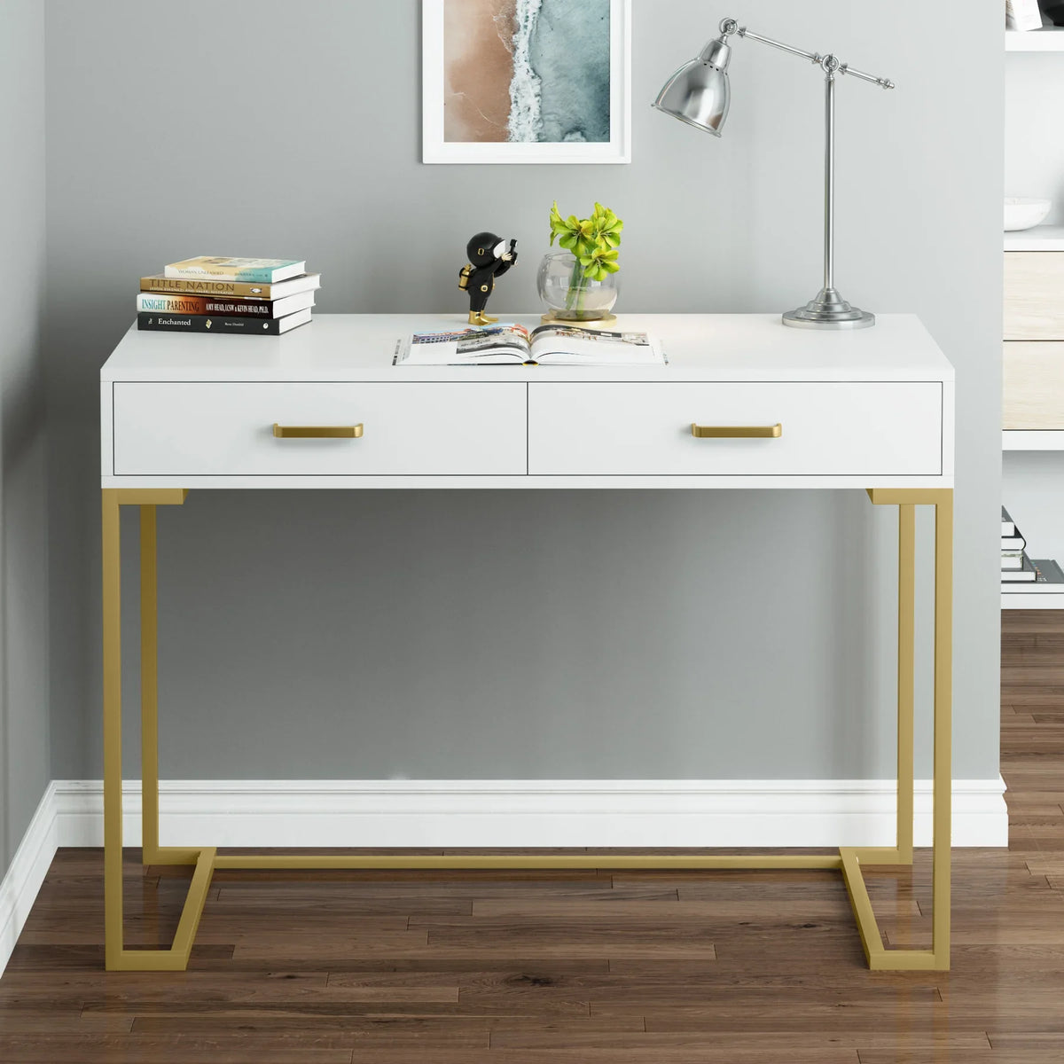 Tribesigns Modern Makeup Vanity Desk With Two Drawers