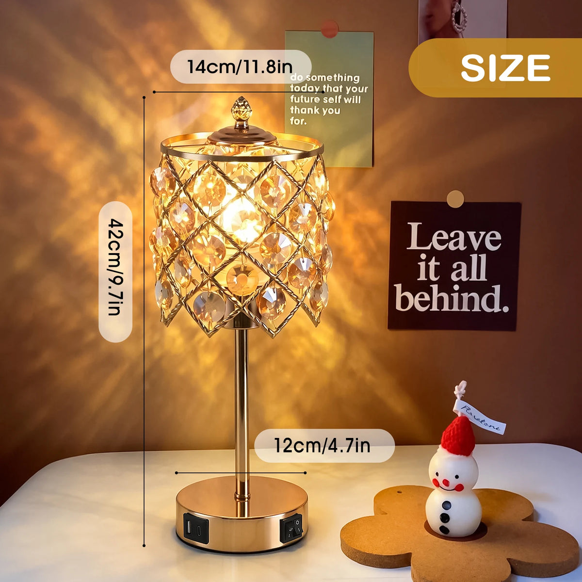 Luxury Gold Crystal Table Lamp with USB Charging Port & AC Outlet, Diamond Grid Crystal Lampshade Metal Bedside Nightstand Lamp, Elegant Decor Desk Lamp for Bedroom Living Room Hotel Wedding Home Decor