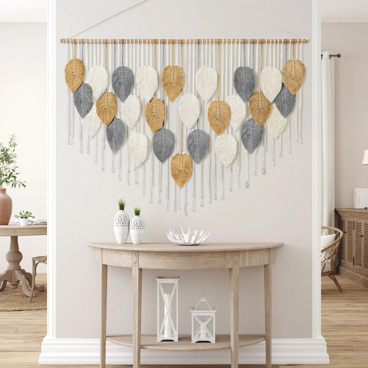 Handmade Bohemian Leaf And Feather Woven Wall Tapestry