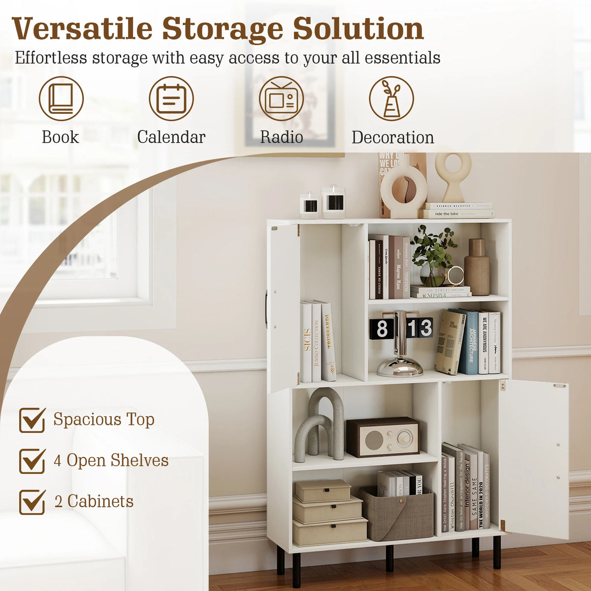 HOMASIS Kitchen Storage Cabinet With Doors And Open Shelves