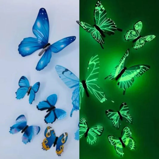 New 12Pcs Fashion 3D Luminous Butterfly Creative Wall Sticker For DIY Wall Stickers Modern Wall Art Home Decorations DIY Gift