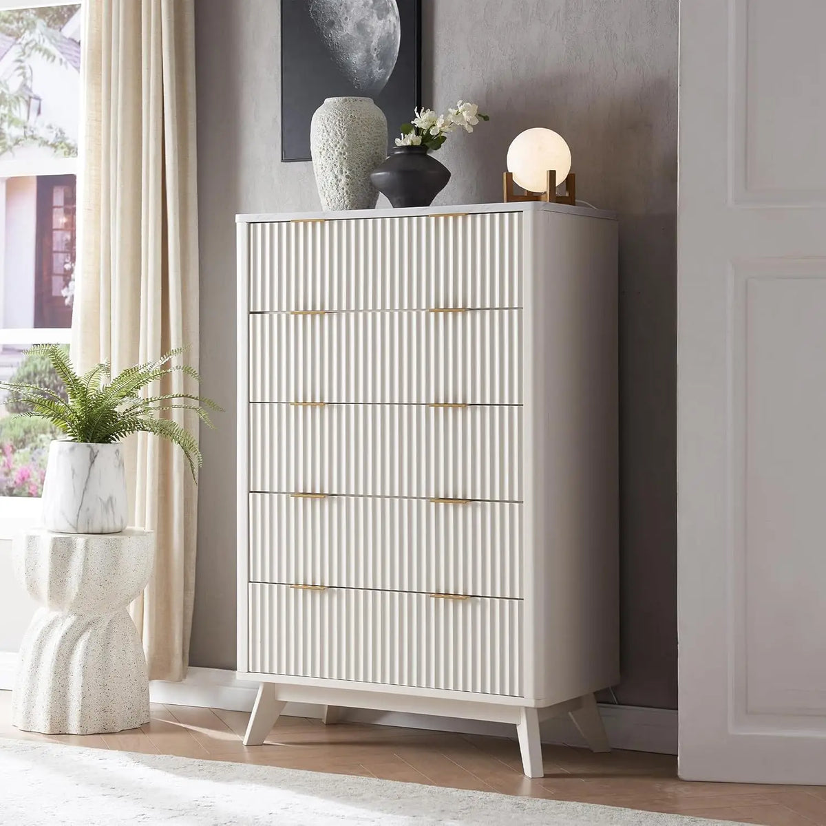 Fluted Modern Wooden Storage Dresser With Deep Drawers