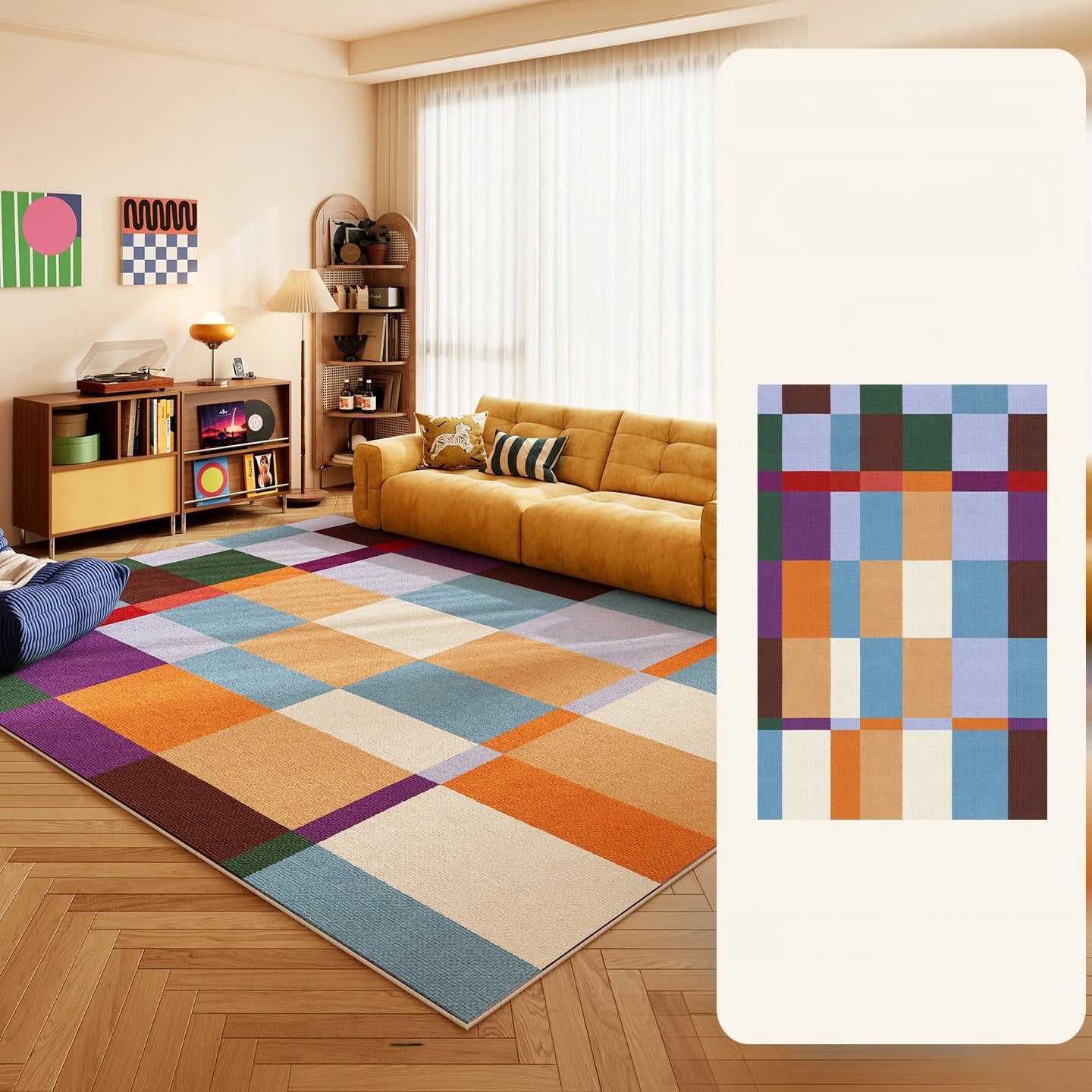Nordic Geometric Polyester Washable Rug For Living Room