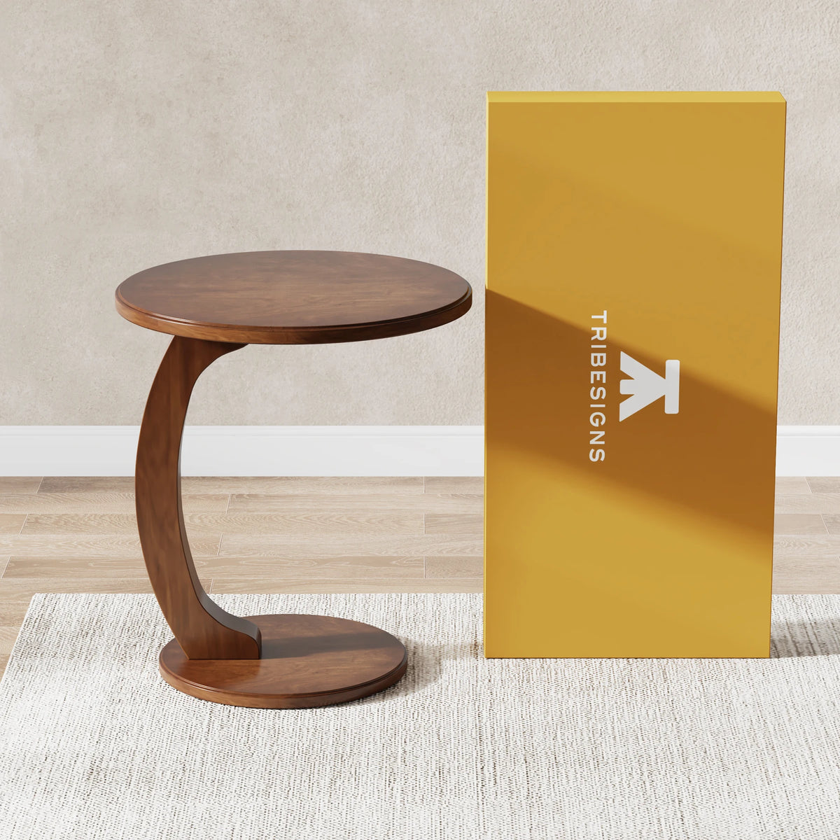 Tribesigns Modern Round C Shaped Wood Side Table for Sofa