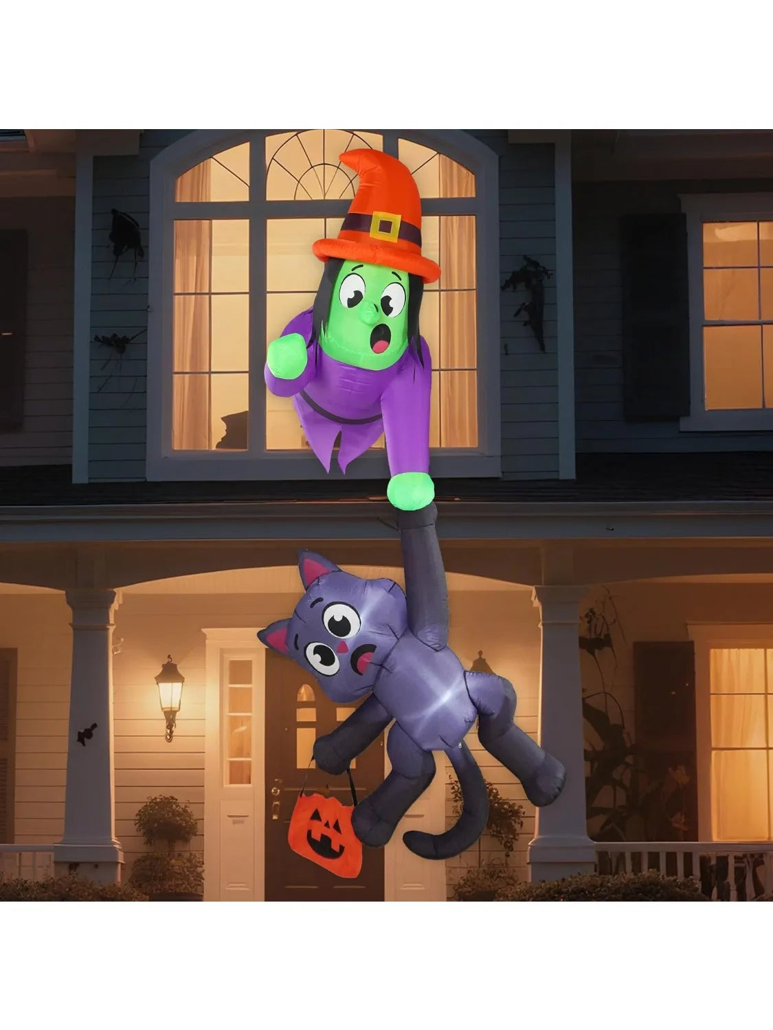 Halloween Witch And Black Cat Inflatable Outdoor Roof Decoration