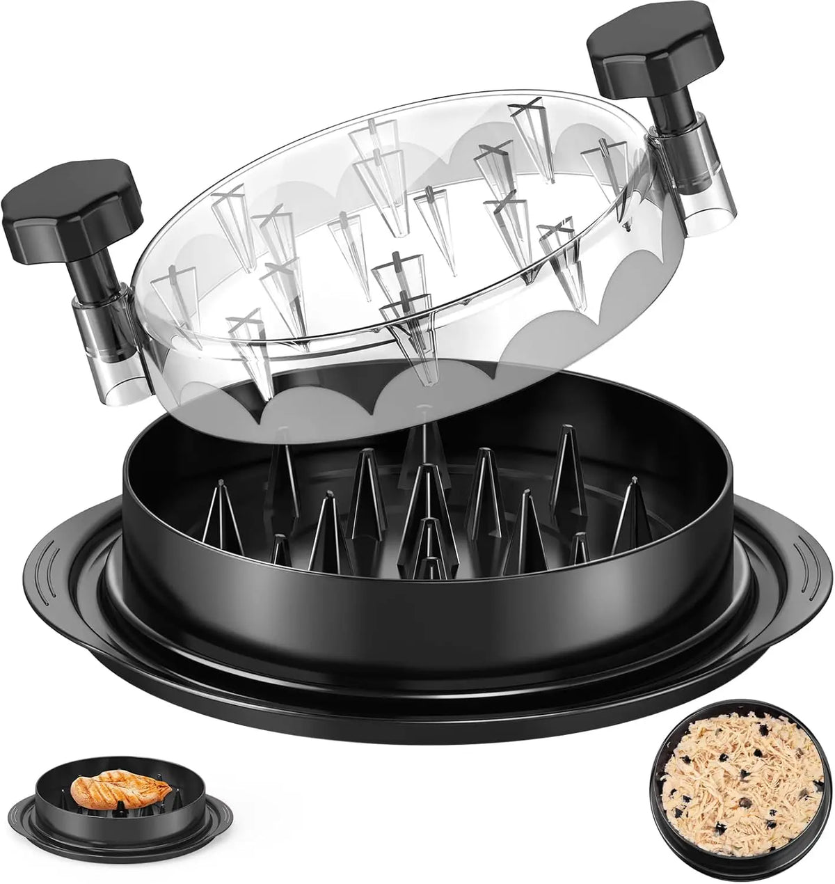 Chicken Shredder 8 Inches Chicken Shredder Tool Twist Black BPA Free Meat Shredder with Clear Lid Ergonomic Anti-slip Handle Easy To Clean Dishwasher Safe Shredding Tool for Chicken Breast Pork Beef Cooked Meat