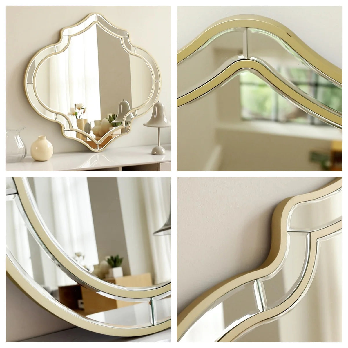 LUVODI Irregular Silver Wall Decor Mirror Golden Rim Entryway Fireplace Hanging Mirror
