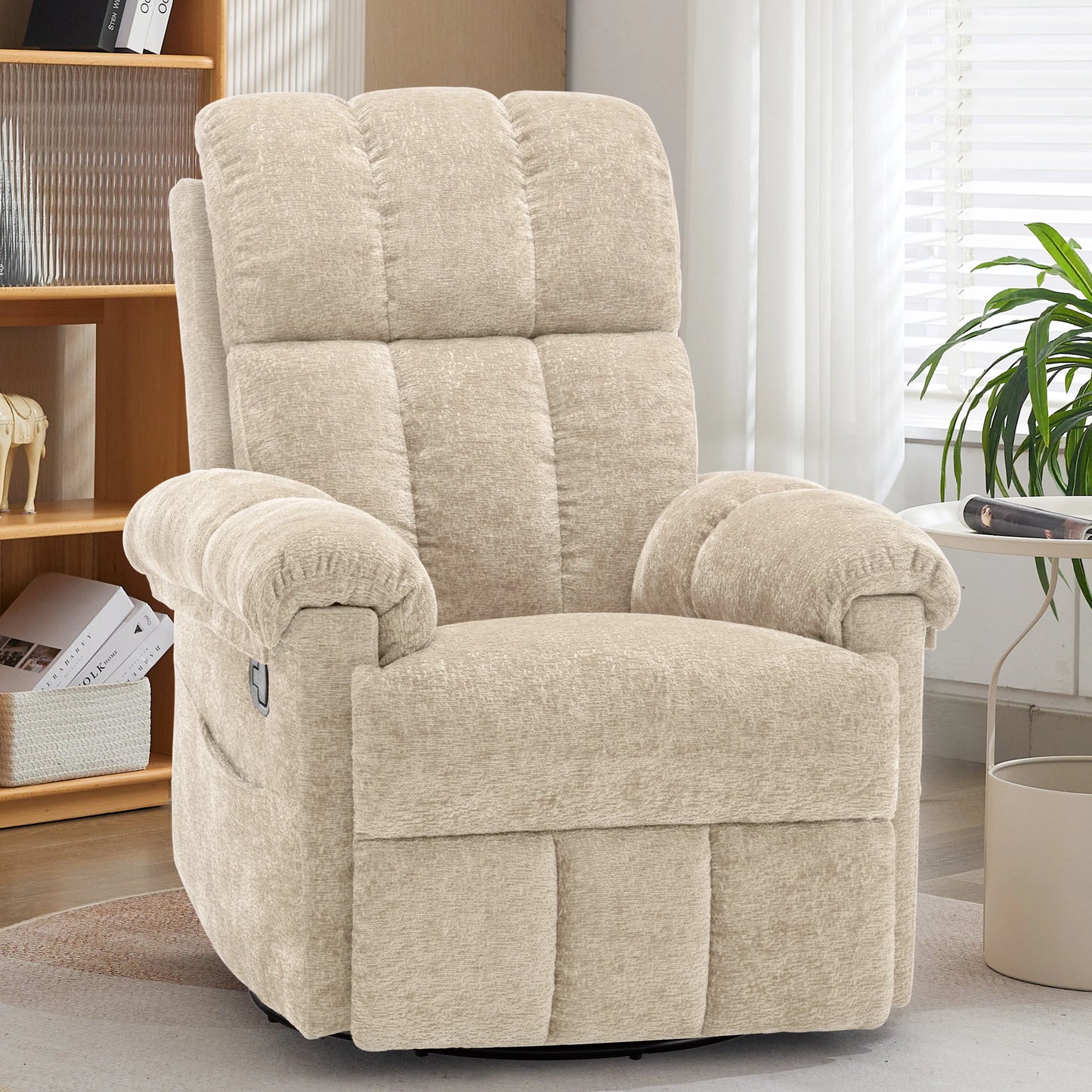 KORSER Chenille Swivel Rocker Recliner Chair With Side Pockets