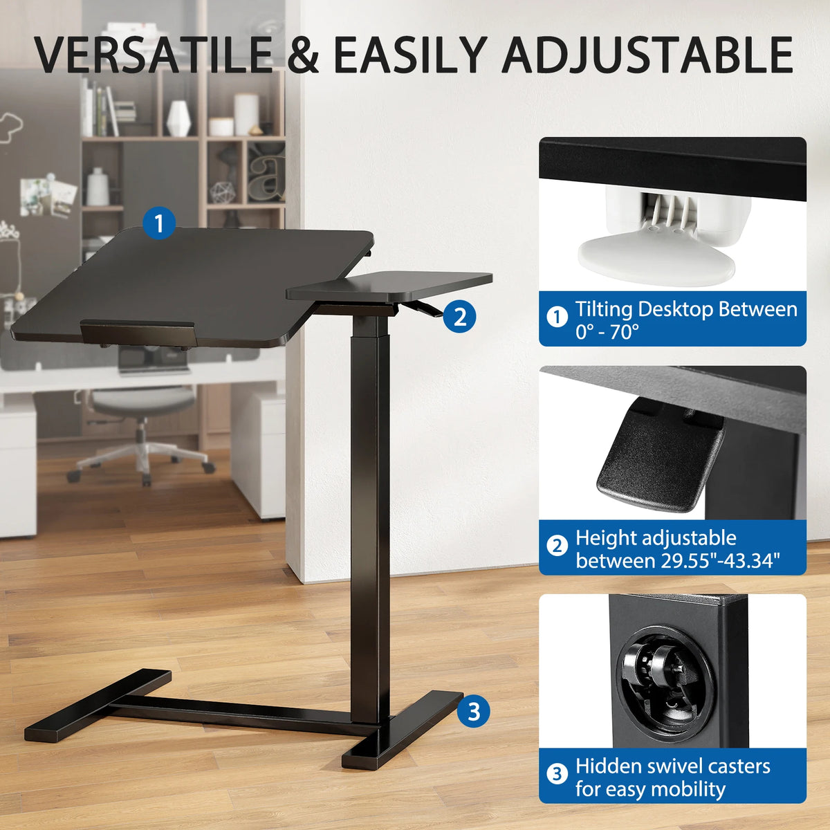JHK Adjustable Overbed Bedside Lap Desk With Tilt Top
