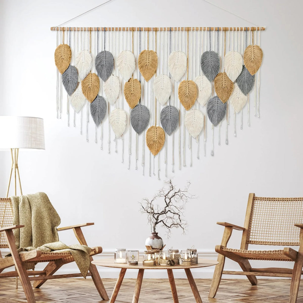 Handmade Bohemian Leaf And Feather Woven Wall Tapestry