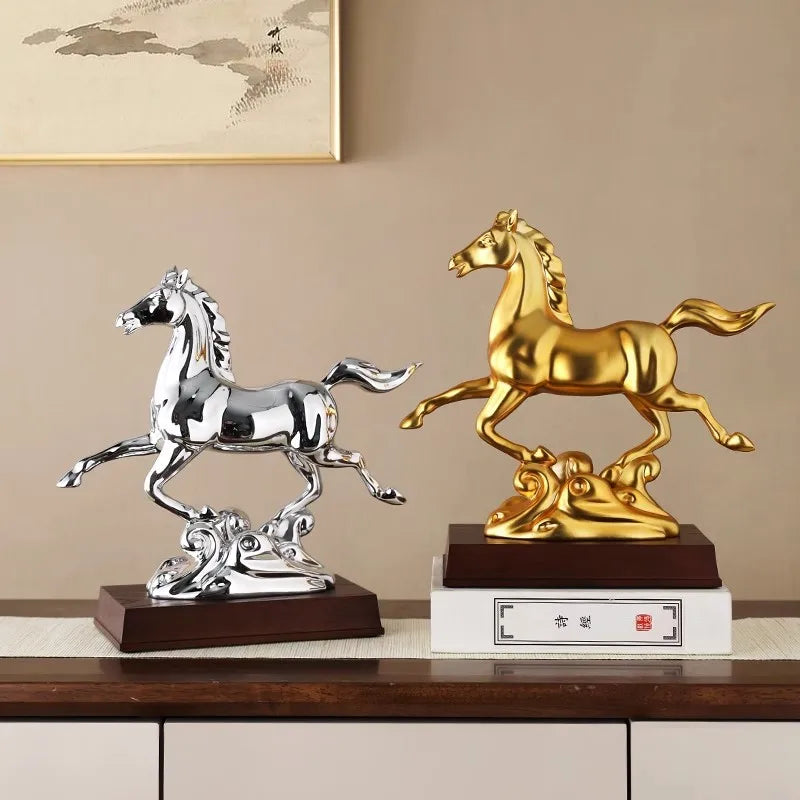 Light luxury high-end office desktop horse decoration living room housewarming opening gift wine cabinet study decoration