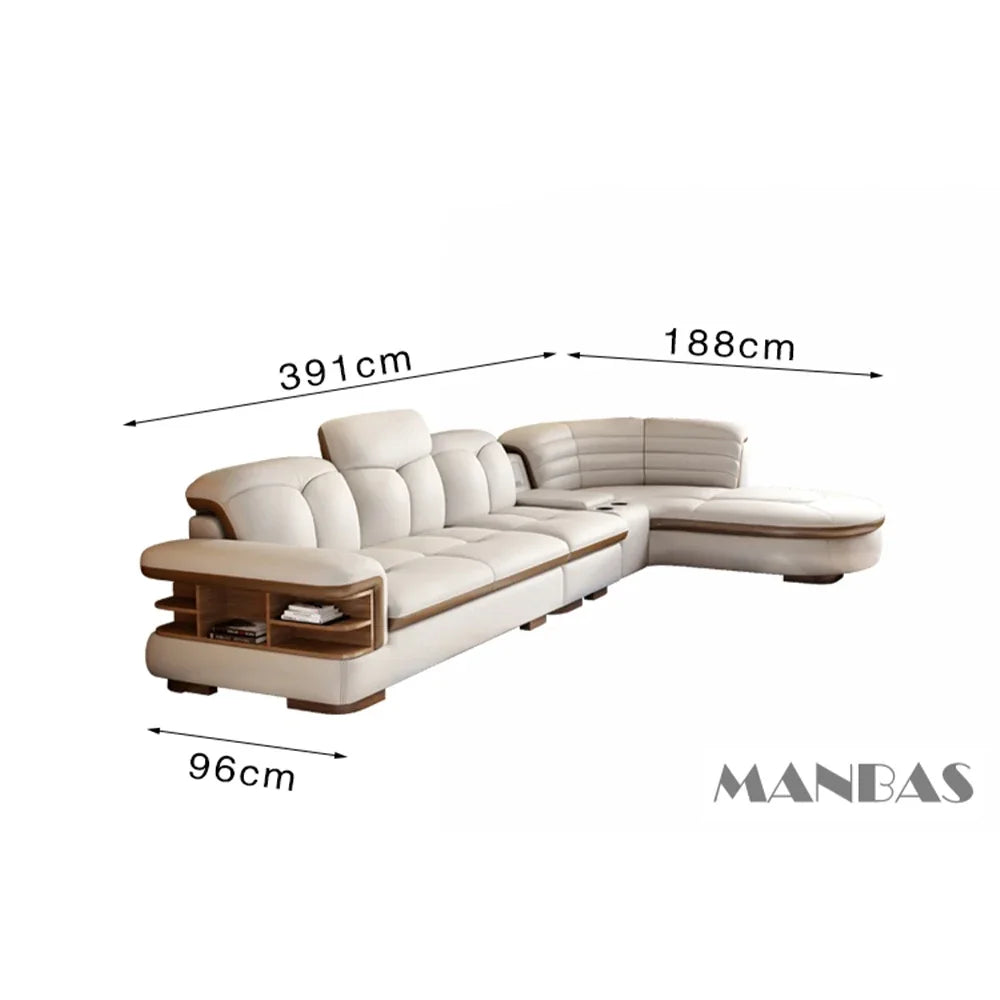 Luxury L-Shaped Genuine Leather Sectional Sofa Sets with USB, Bluetooth Speaker - Linlamlim Living Room Italian Leather Couches