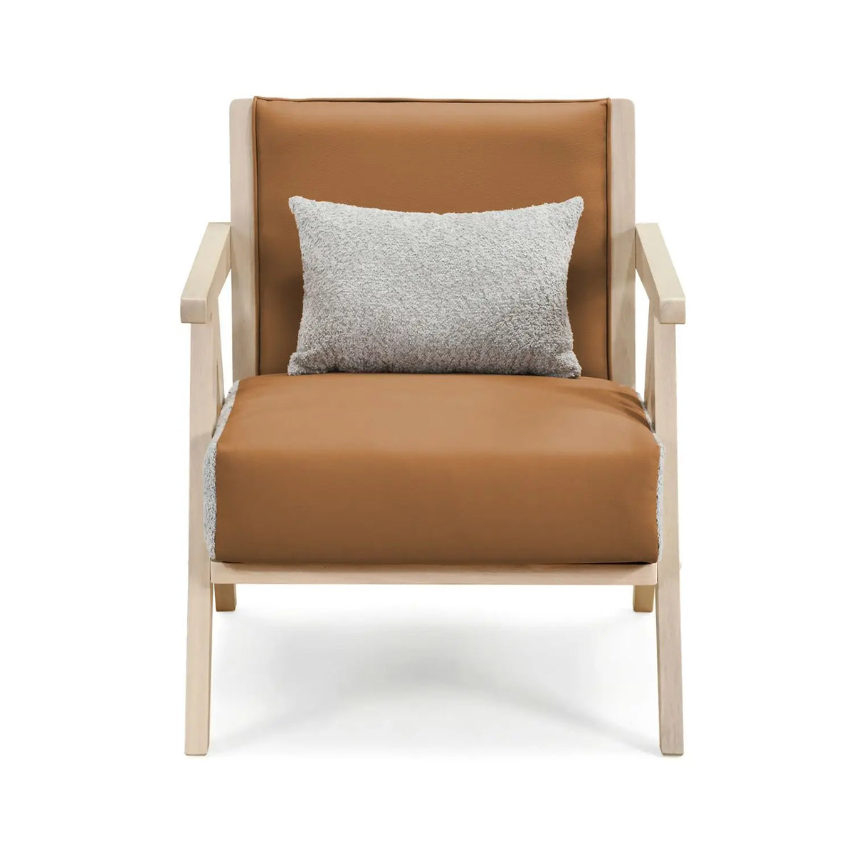 Mid Century Modern Faux Leather Chair With Rubber Wood Frame