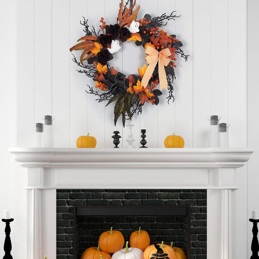 HiMISS Halloween Ghost Wreath For Front Door Home Decor