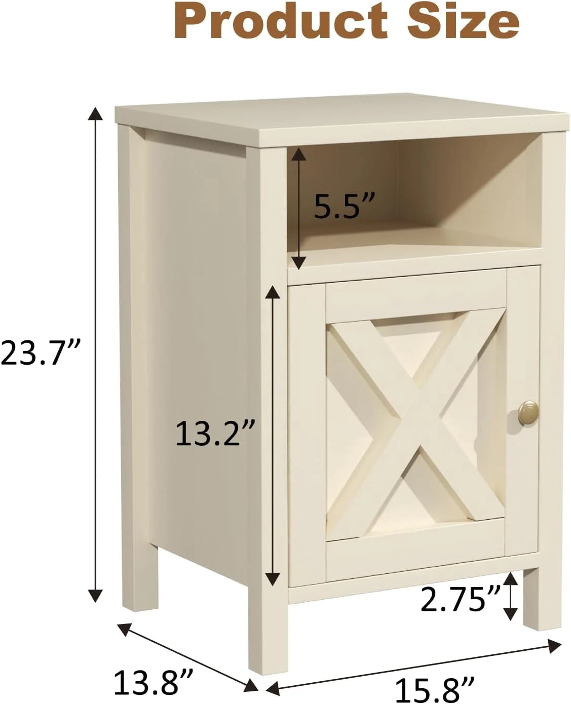 24.8"Farmhouse Nightstand Set 2, Wood Bedside Table with Barn Door Storage for Bedroom Living Room, White/Beige
