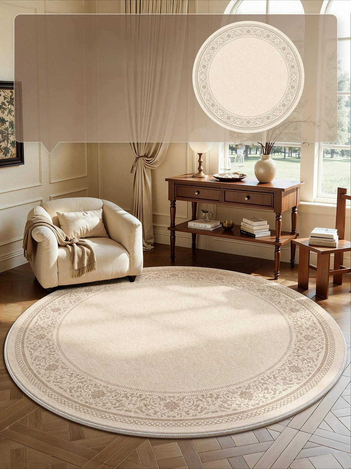 French Style Bedroom Decor Round Carpet Fluffy Soft Carpets for Living Room Thick Plush Bedside Floor Mat Washable Cloakroom Rug