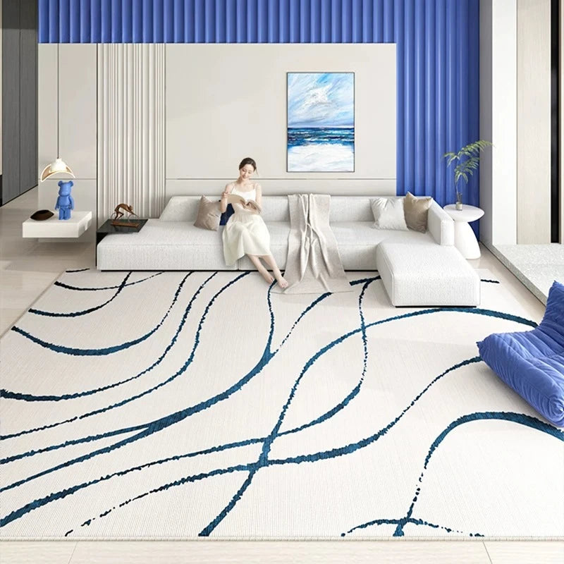 Minimalist Living Room Decoration Carpets Light Luxury Rugs for Bedroom Soft Blue Line Art Lounge Rug Home Thicken Floor Mat