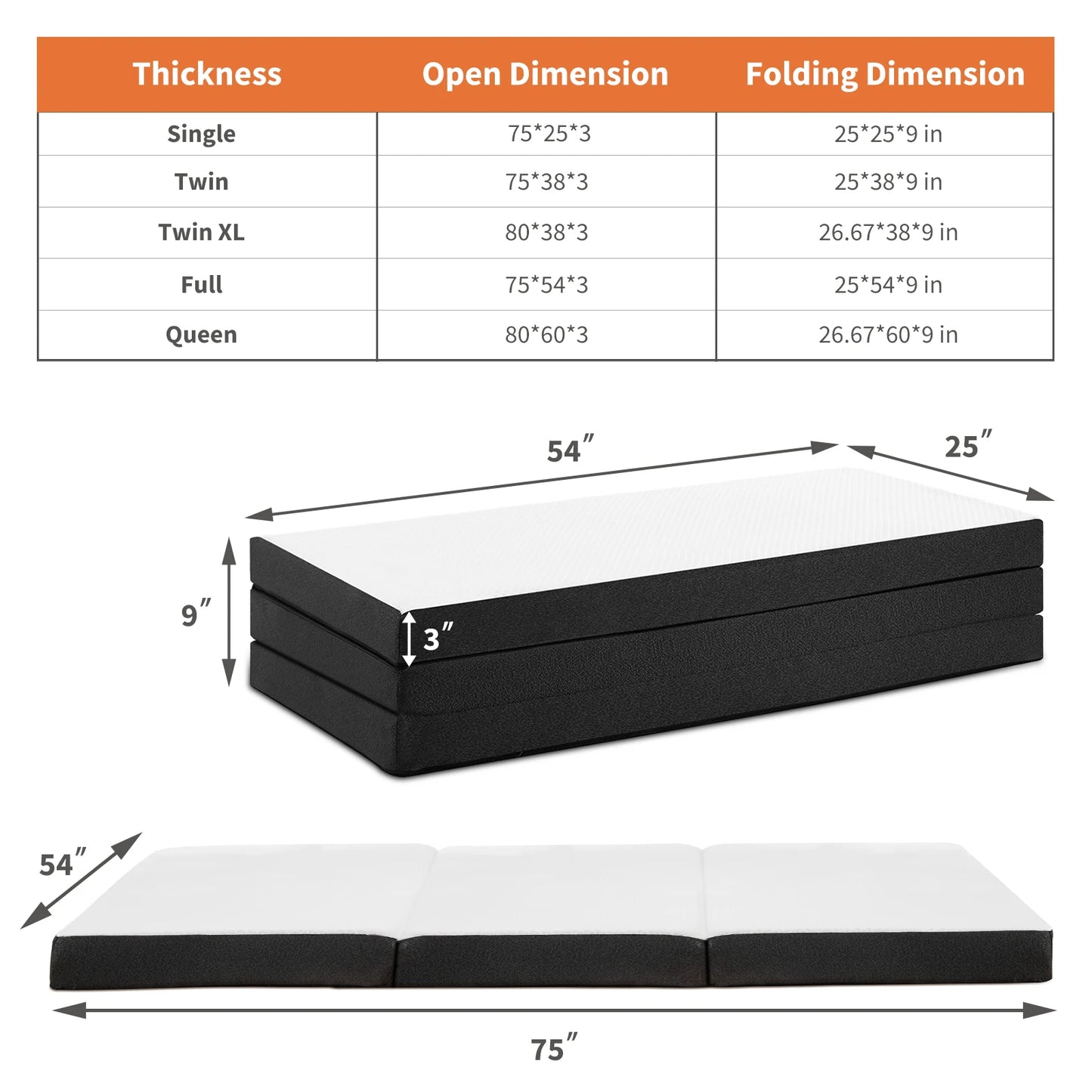 JHK Portable Folding Floor Bed With Memory Foam For Travel