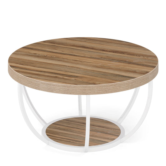 Tribesigns Modern Round Two Tier Coffee Table With Storage Shelves