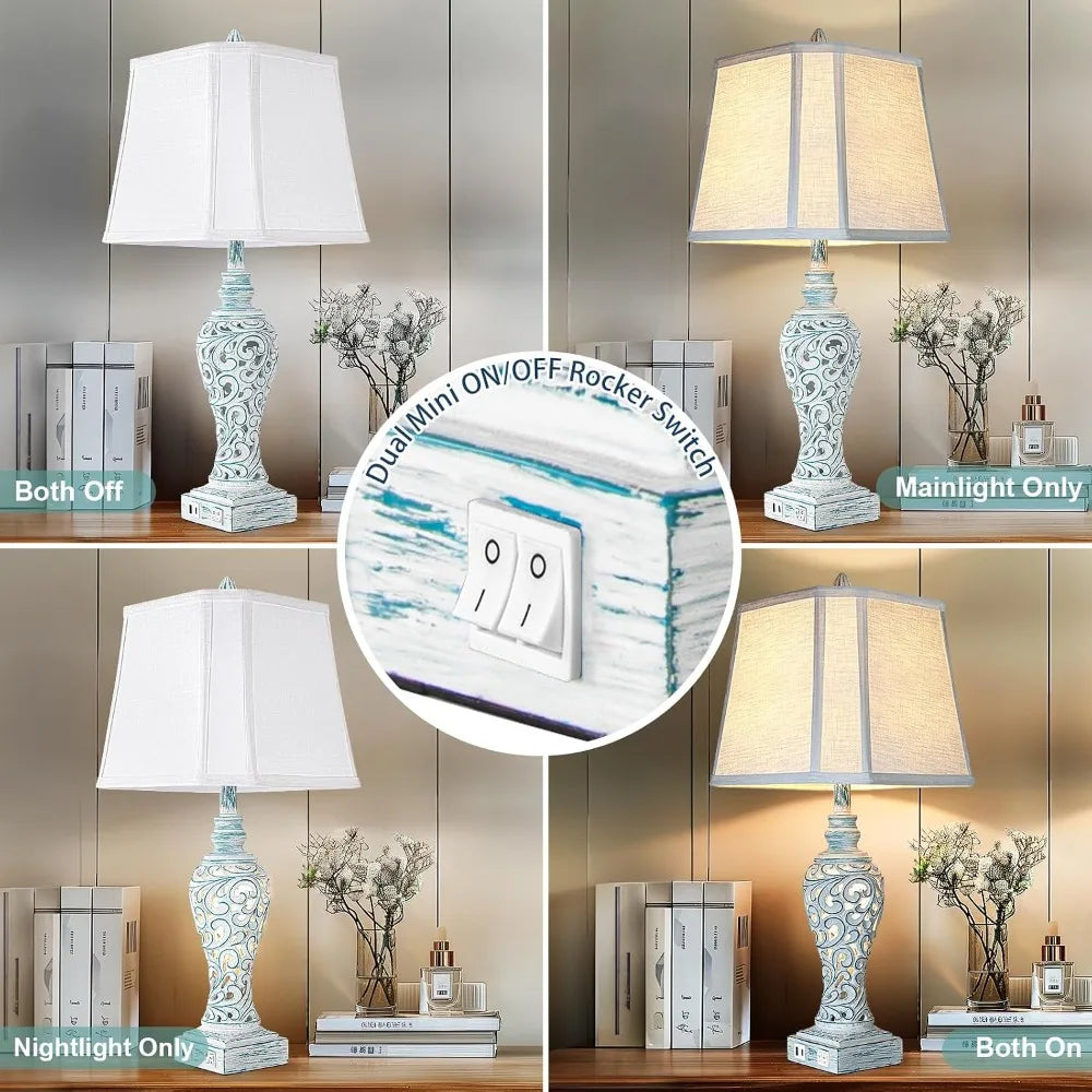 Vintage Solar Bedside Lamps With USB Charging Nightstand Lights