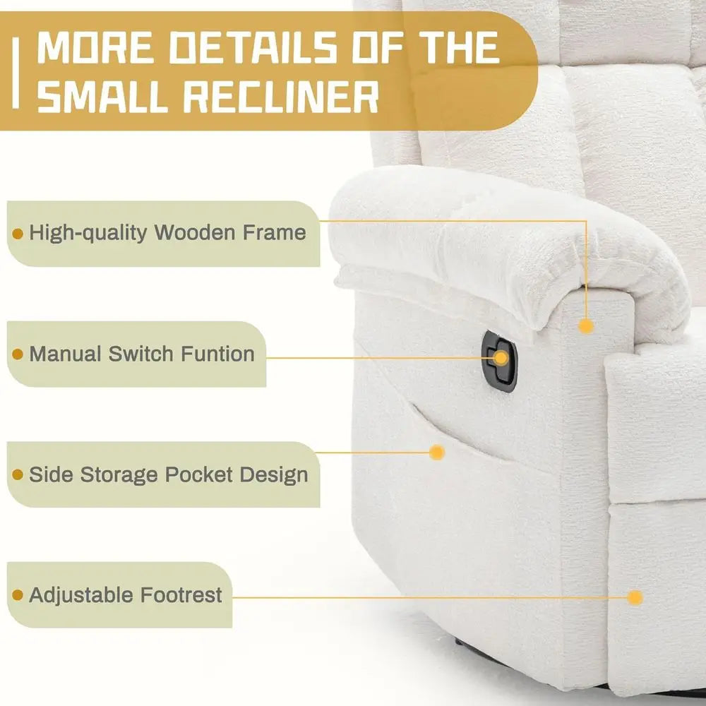Upholstered Chenille Manual Swivel Recliner Chair For Home